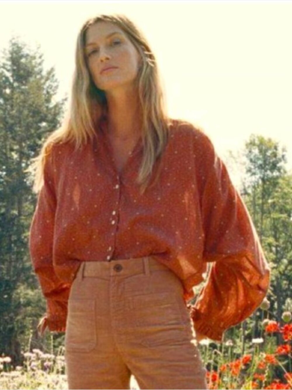 DOEN Rose Blouse Top in Tamarillo Prairie Print Rust Cottagecore Womens Size S